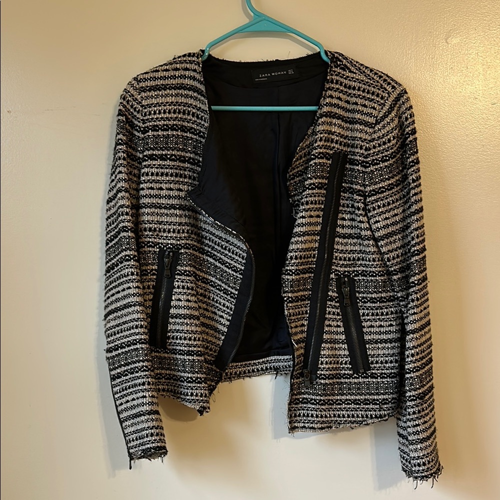 Zara Black and White Tweed Jacket